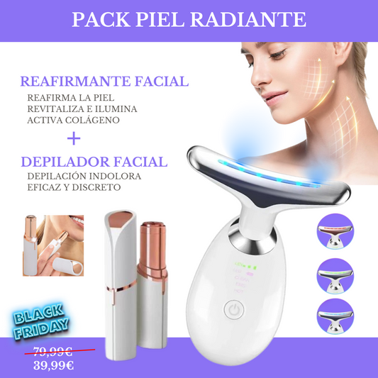 PACK PIEL RADIANTE. Masajeador Reafirmante Facial + Depilador Facial Electrico